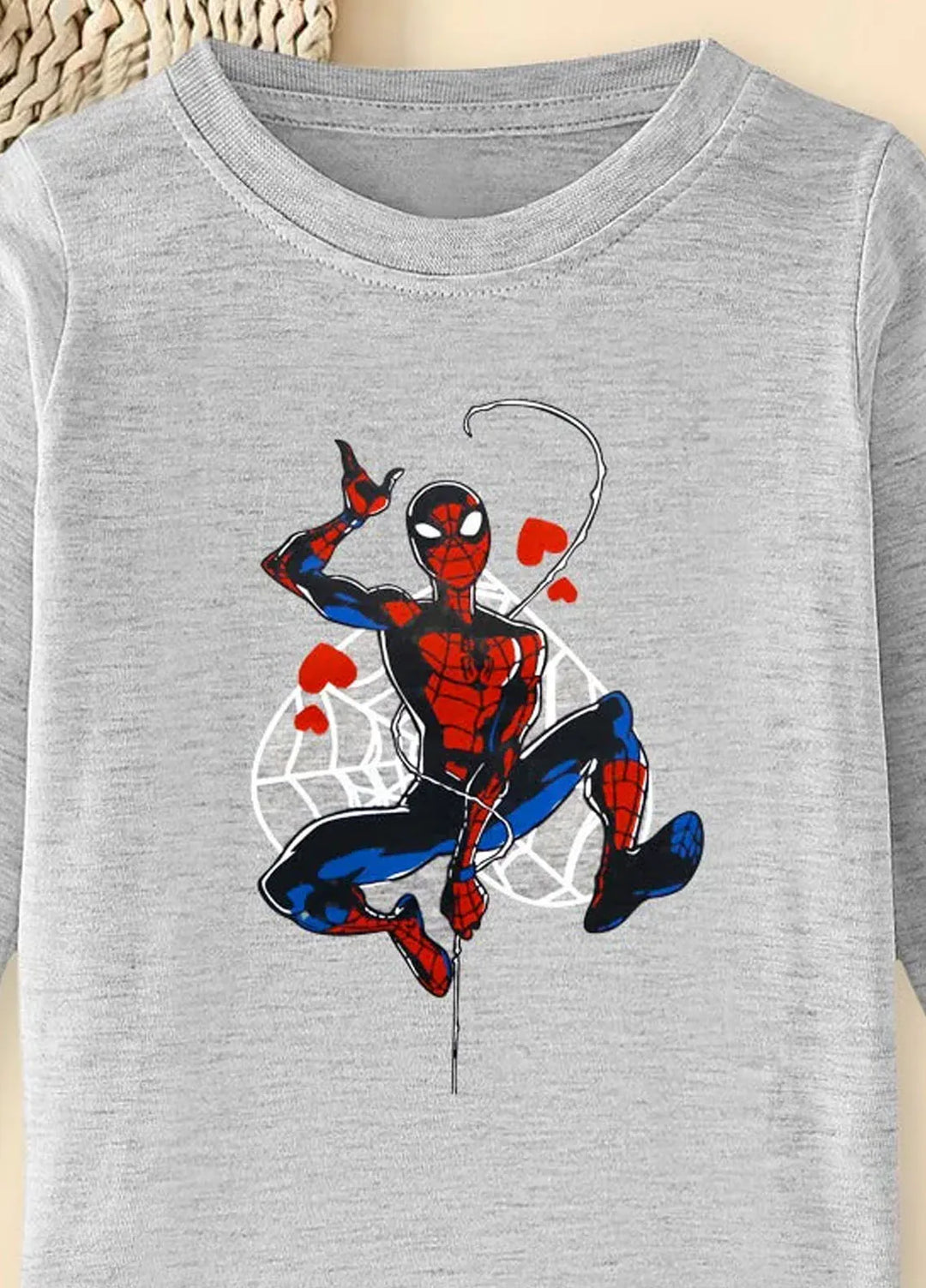 Baby Nest Gray Spider Man Swinging with Love Printed Full Sleeves T shirt for Kids - BNDR-56