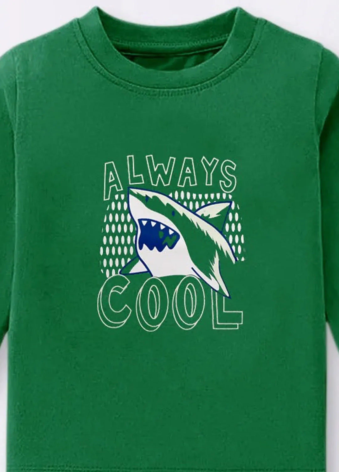 Baby Nest Green Always Cool Shark Printed Full Sleeves T shirt for Kids - BNDR-62