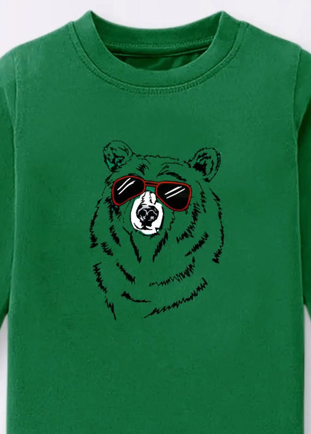 Baby Nest Green Cool Bear Vibes Printed Full Sleeves T shirt for Kids - BNDR-61