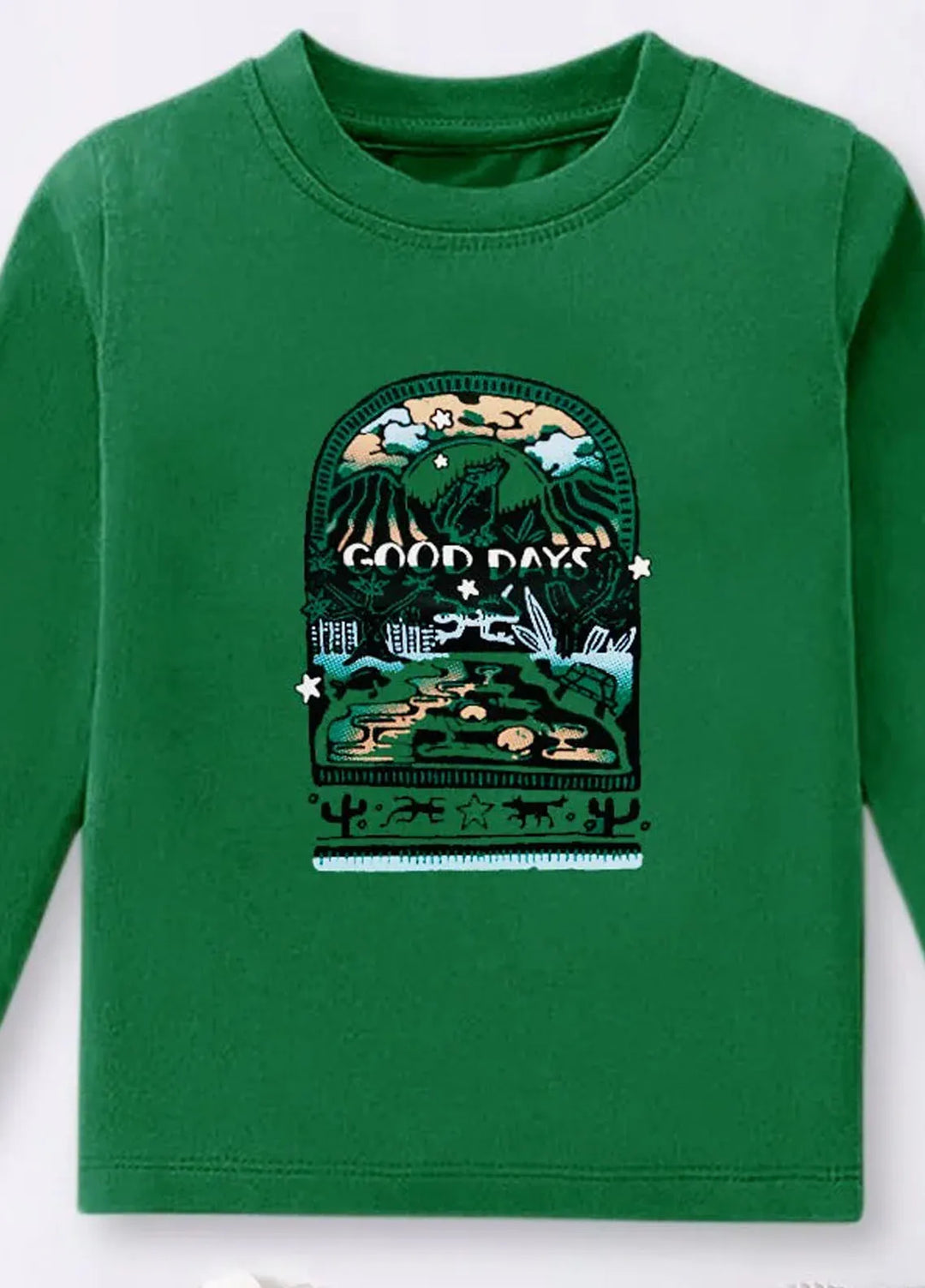 Baby Nest Green Good Days Ahead Printed Full Sleeves T shirt for Kids - BNDR-60