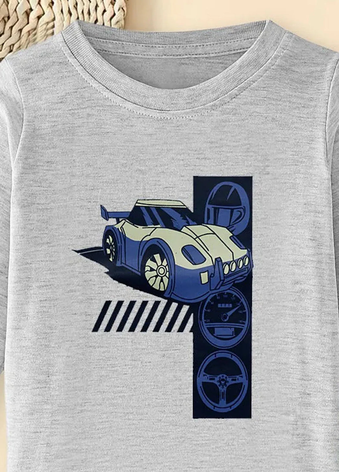 Baby Nest Grey Speed Racer Blue Printed Full Sleeves T shirt for Kids - BNDR-77