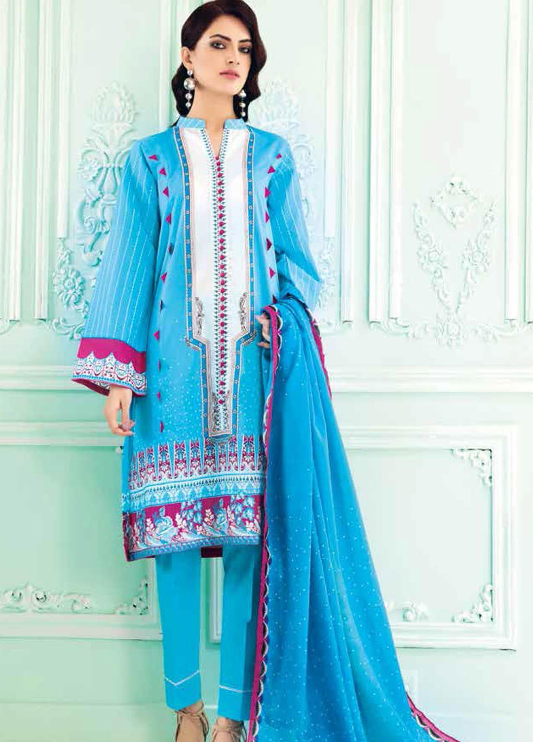 Gul Ahmed Embroidered Lawn Suits Unstitched 3 Piece GA21BL CL1001 - Summer Collection
