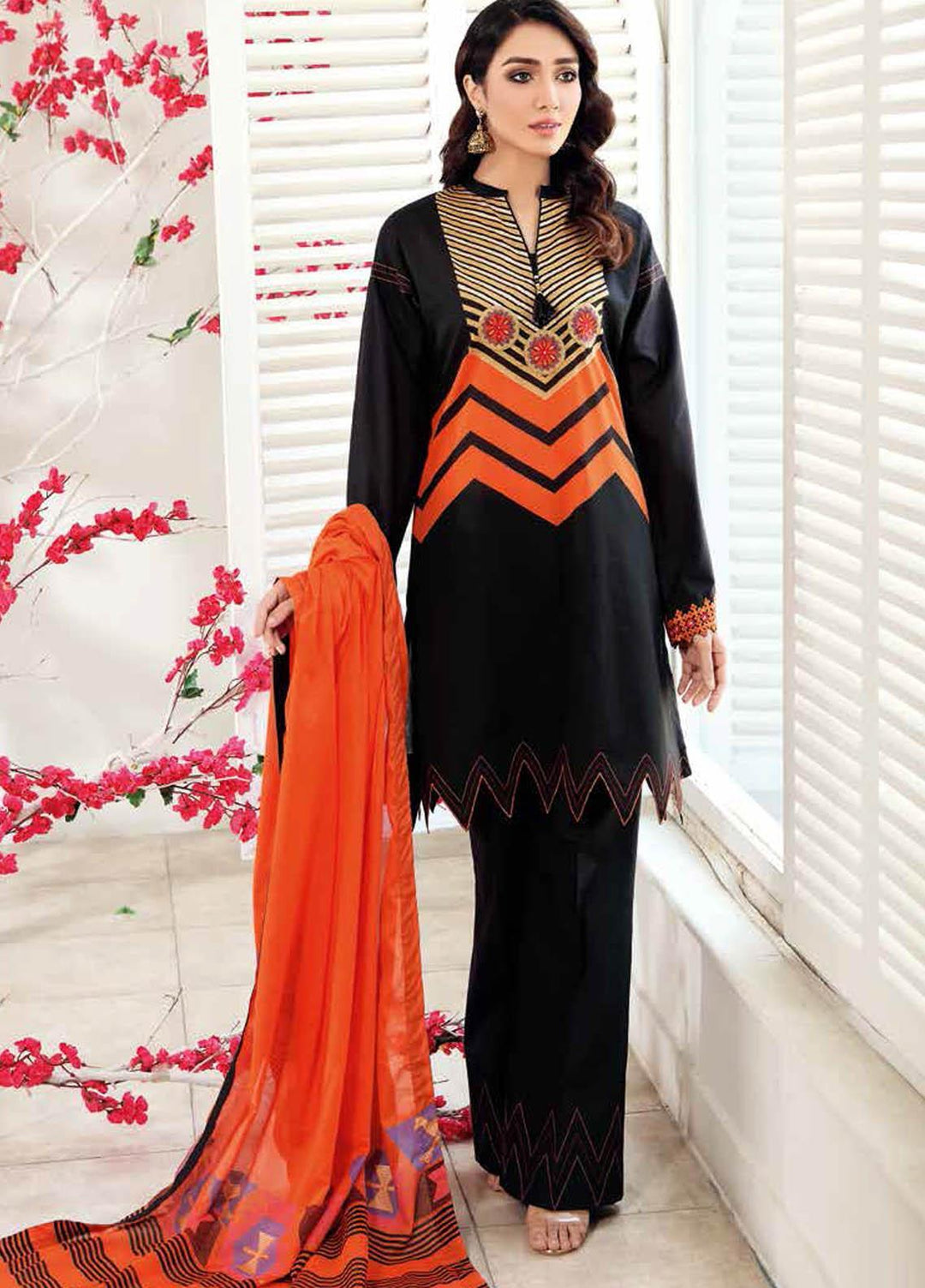 Gul Ahmed Embroidered Lawn Suits Unstitched 3 Piece GA21BL CL1019 - Summer Collection