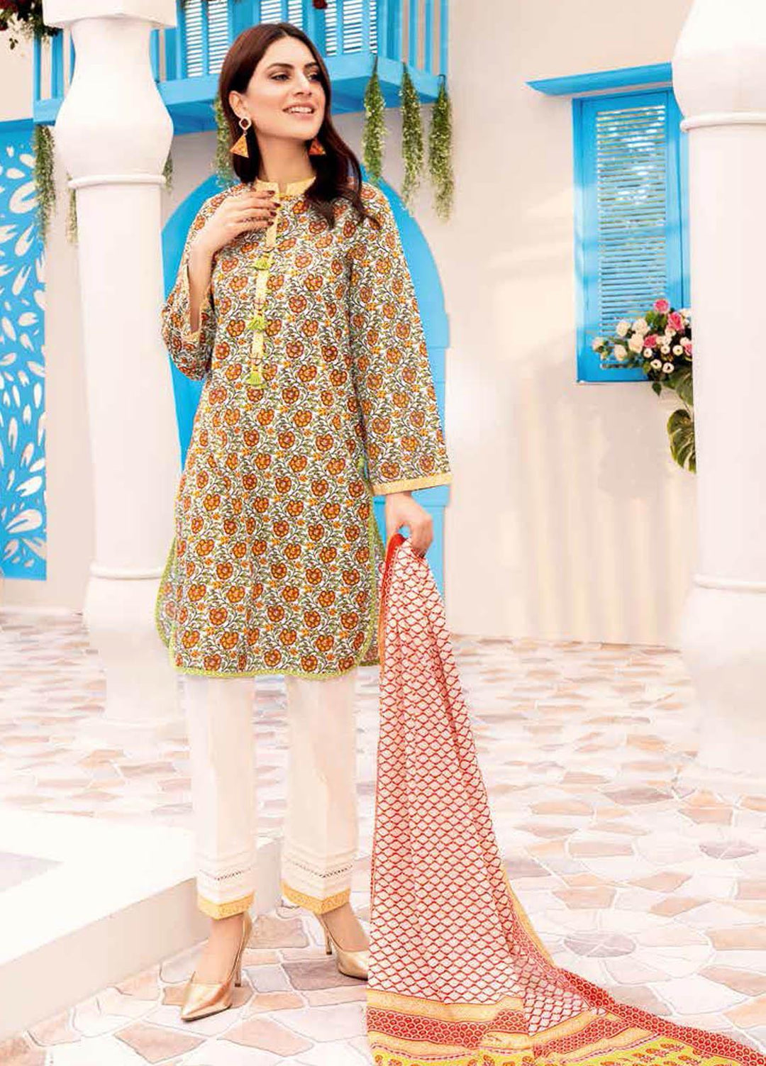 Gul Ahmed Printed Lawn Suits Unstitched 3 Piece GA21BL CL1025A - Summer Collection