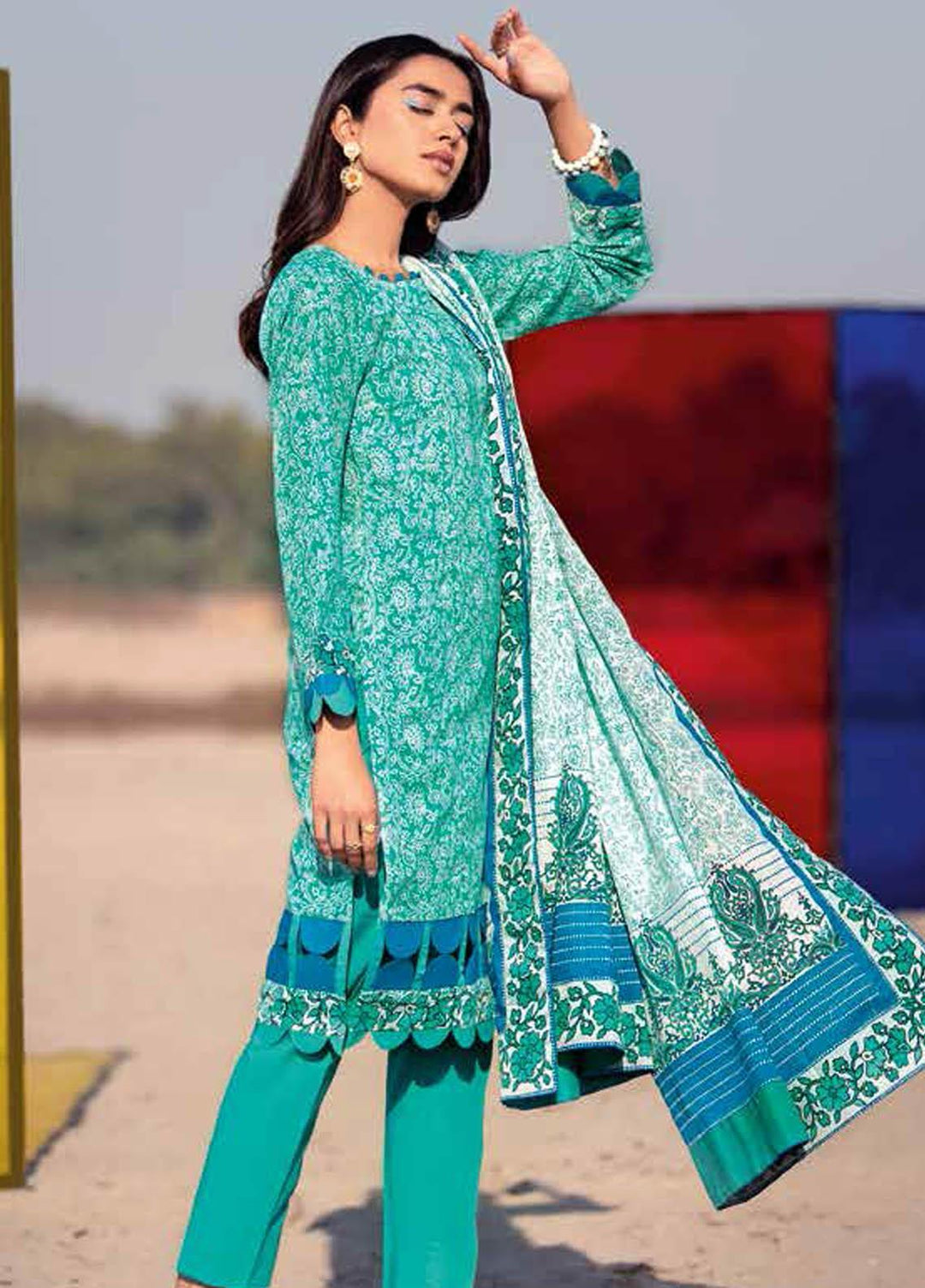 Gul Ahmed Printed Lawn Suits Unstitched 3 Piece GA21BL CL1029B - Summer Collection