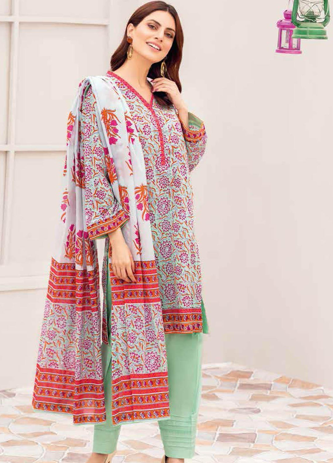 Gul Ahmed Printed Lawn Suits Unstitched 3 Piece GA21BL CL1030B - Summer Collection