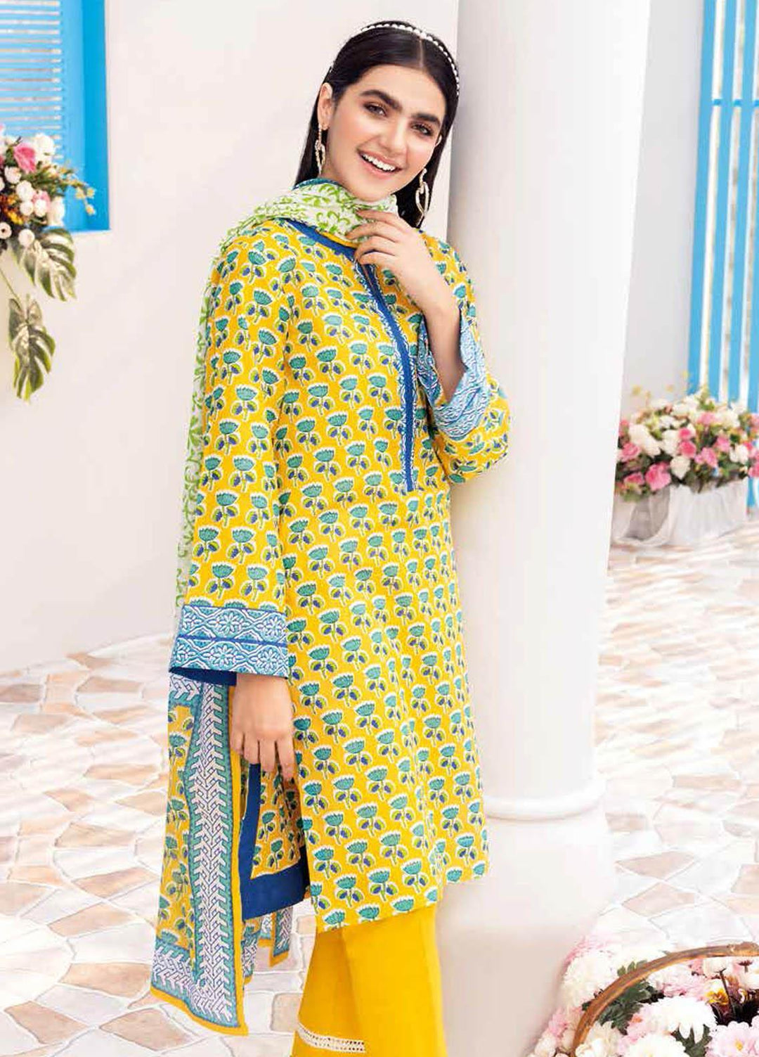 Gul Ahmed Printed Lawn Suits Unstitched 3 Piece GA21BL CL1056B - Summer Collection