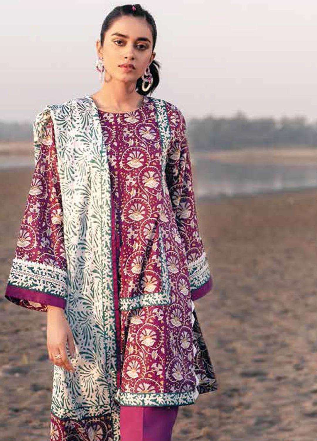 Gul Ahmed Printed Lawn Suits Unstitched 3 Piece GA21BL CL1057A - Summer Collection