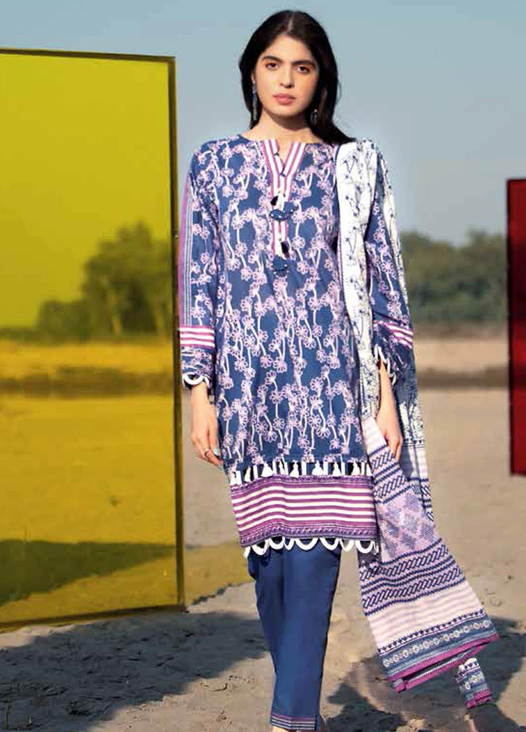Gul Ahmed Printed Lawn Suits Unstitched 3 Piece GA21BL CL1068A - Summer Collection