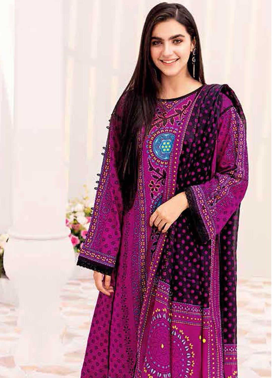 Gul Ahmed Printed Lawn Suits Unstitched 3 Piece GA21BL CL1084A - Summer Collection