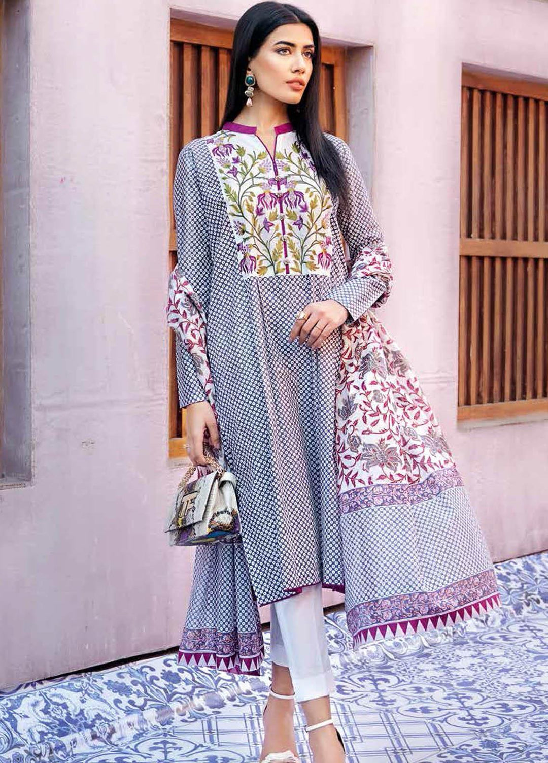 Gul Ahmed Embroidered Lawn Suits Unstitched 3 Piece GA21BL CL1149B - Summer Collection