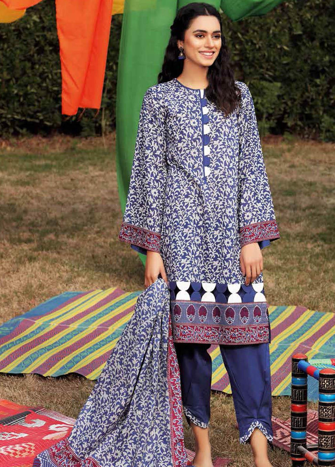 Gul Ahmed Printed Lawn Suits Unstitched 3 Piece GA21BL CL1177B - Summer Collection