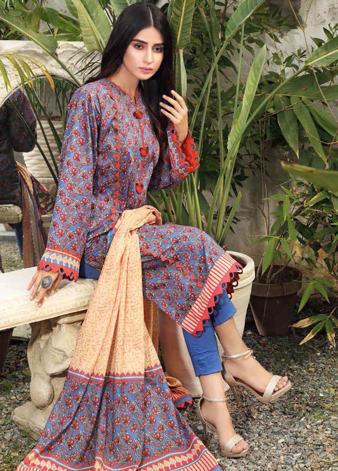 Gul Ahmed Printed Lawn Suits Unstitched 3 Piece GA21BL CL1185A - Summer Collection
