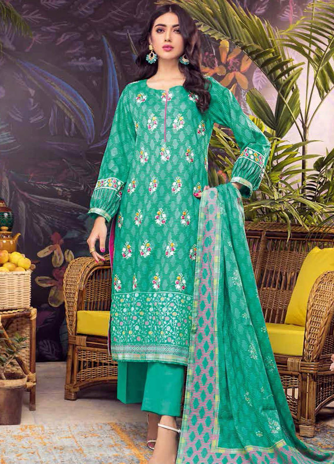 Gul Ahmed Embroidered Lawn Suits Unstitched 3 Piece GA21BL CL1203 - Summer Collection