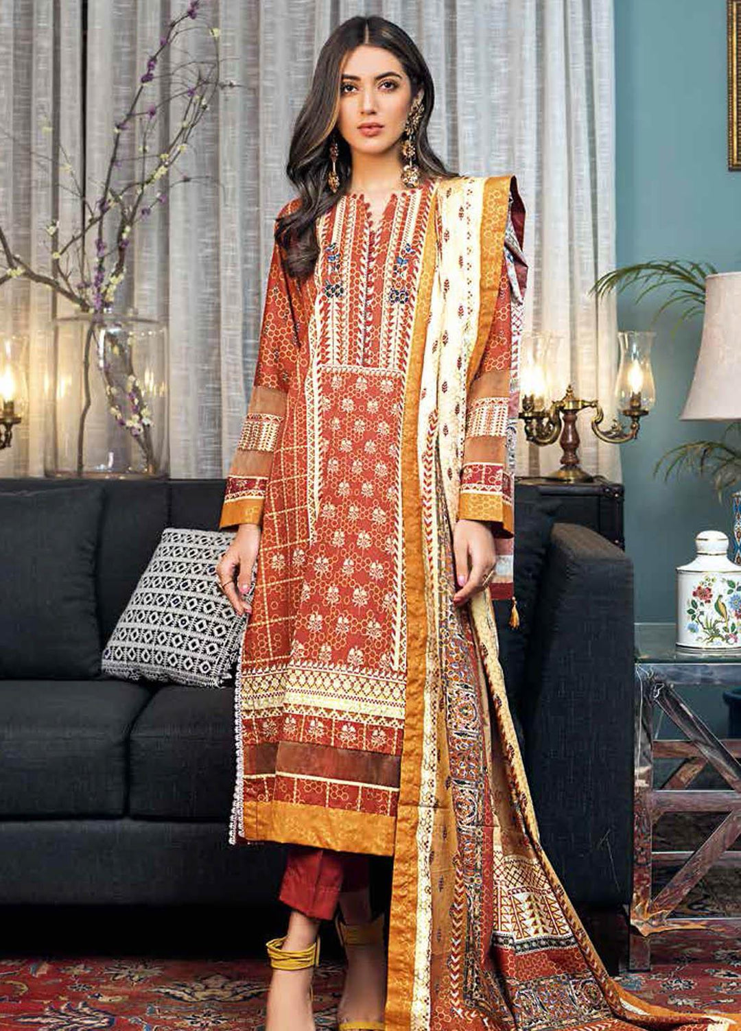 Gul Ahmed Printed Lawn Suits Unstitched 3 Piece GA21BL CL1214 - Summer Collection