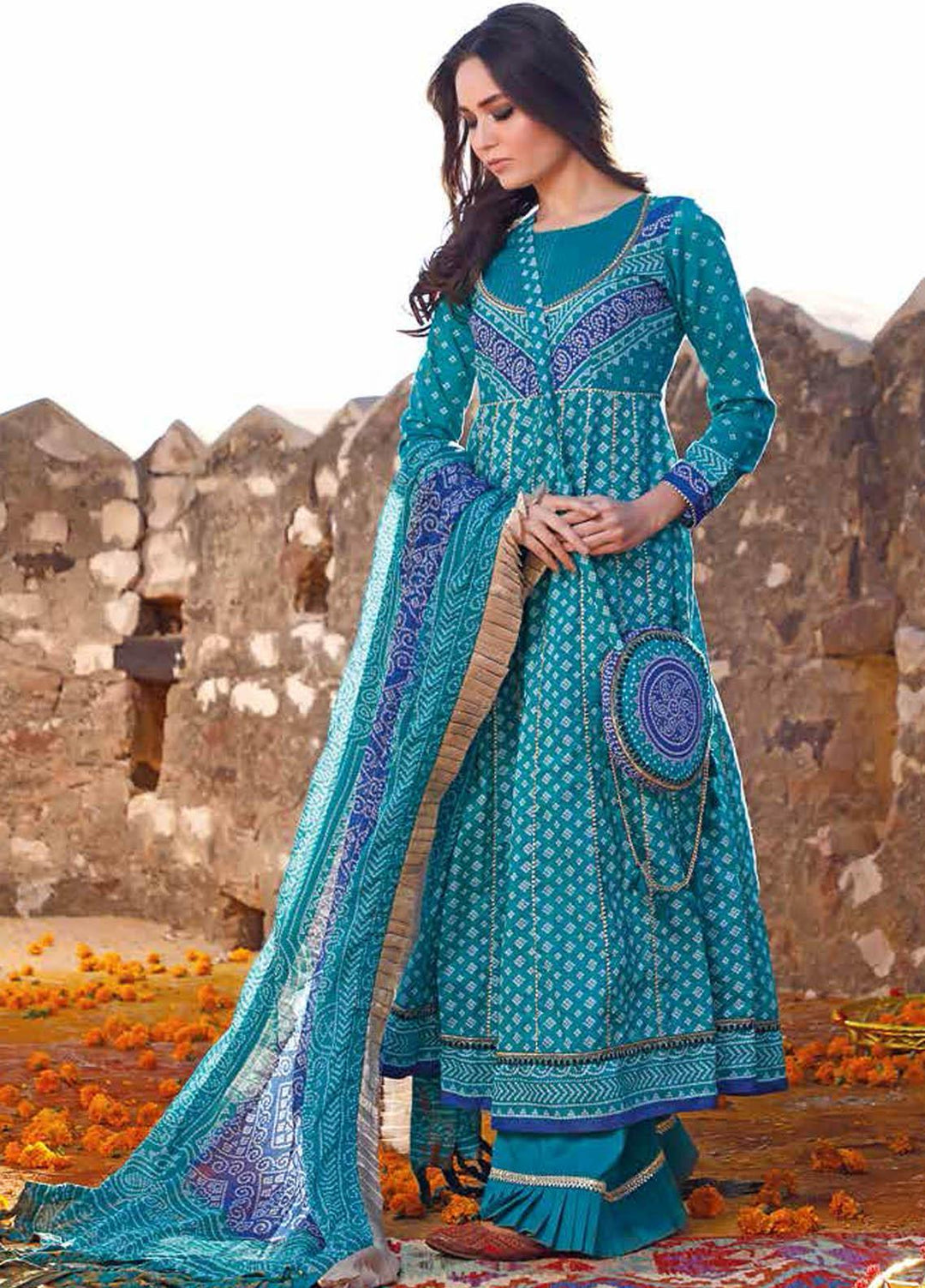 Gul Ahmed Printed Lawn Suits Unstitched 3 Piece GA21BL CL1261B - Summer Collection
