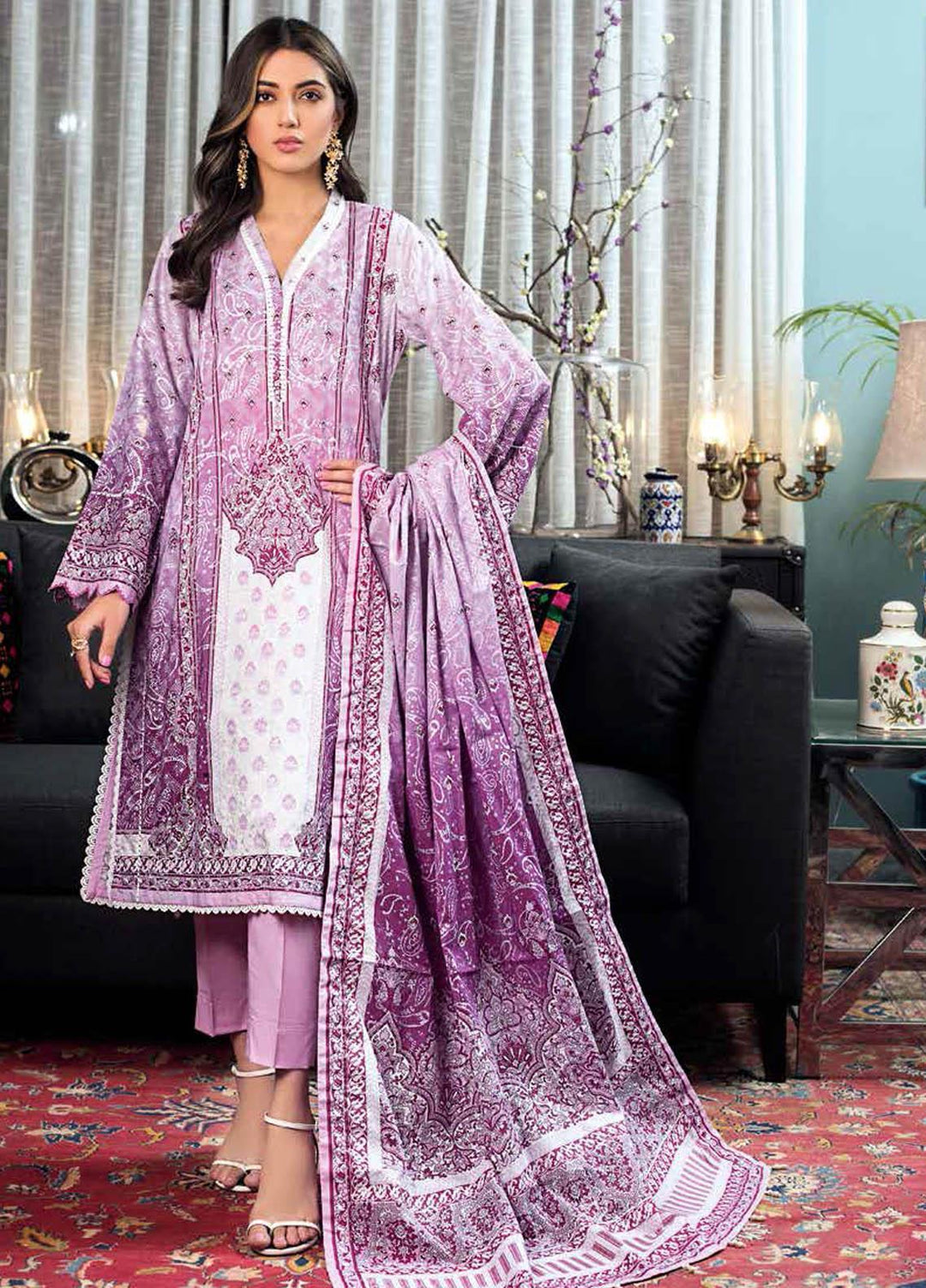 Gul Ahmed Printed Lawn Suits Unstitched 3 Piece GA21BL CL1271 - Summer Collection