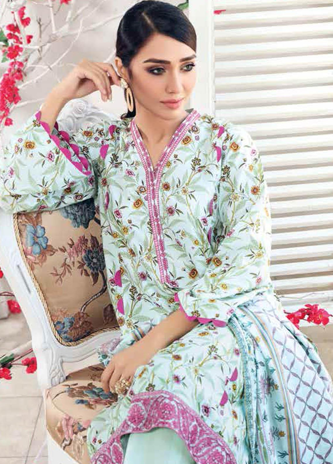Gul Ahmed Embroidered Lawn Suits Unstitched 3 Piece GA21BL CL893 - Summer Collection