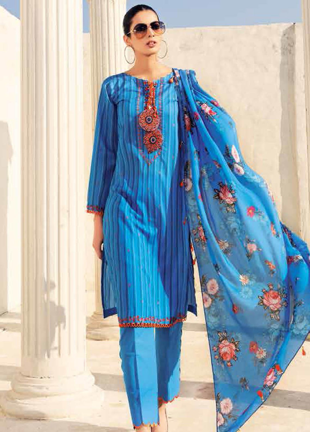 Gul Ahmed Embroidered Lawn Suits Unstitched 3 Piece GA21BL CL901 - Summer Collection