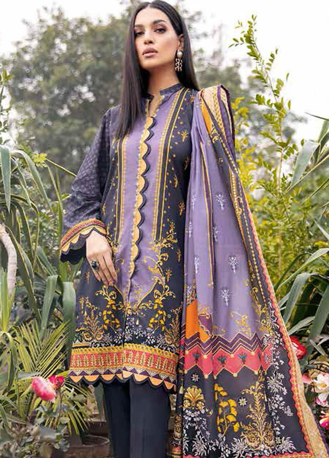Gul Ahmed Embroidered Lawn Suits Unstitched 3 Piece GA21BL CL920 - Summer Collection