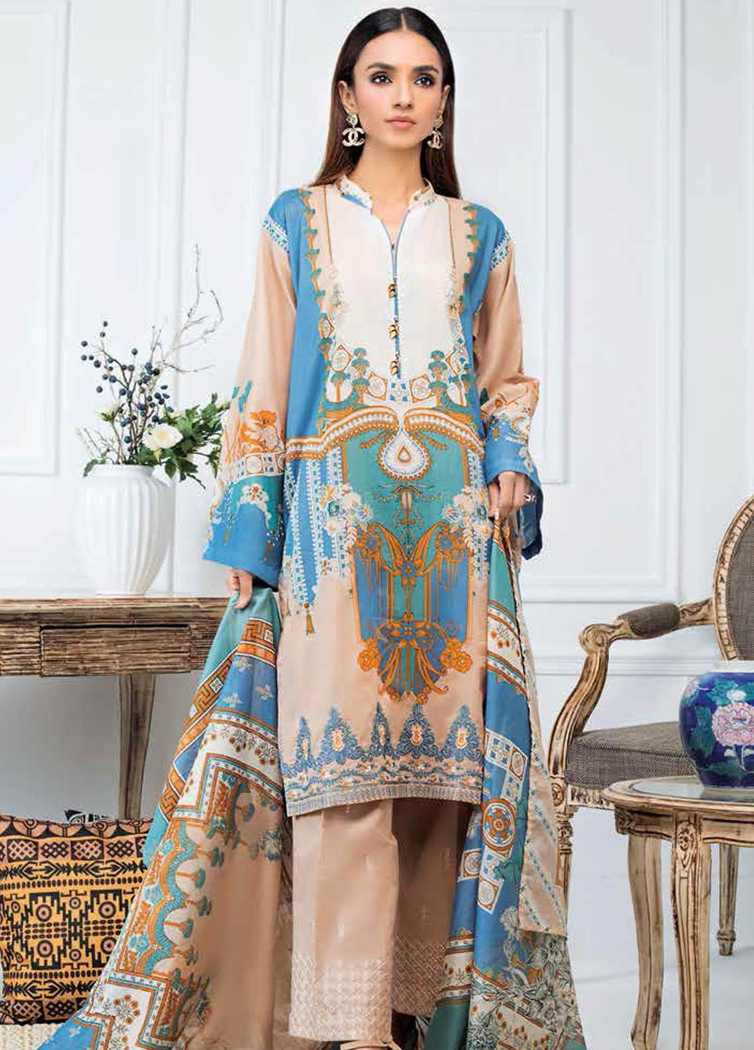 Gul Ahmed Embroidered Lawn Suits Unstitched 3 Piece GA21BL CL998 - Summer Collection