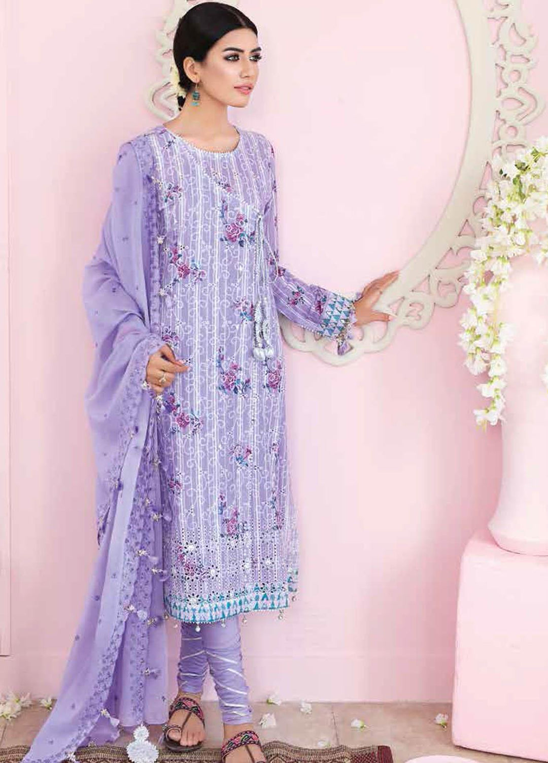 Gul Ahmed Embroidered Lawn Suits Unstitched 3 Piece GA21BL FS02 - Summer Collection