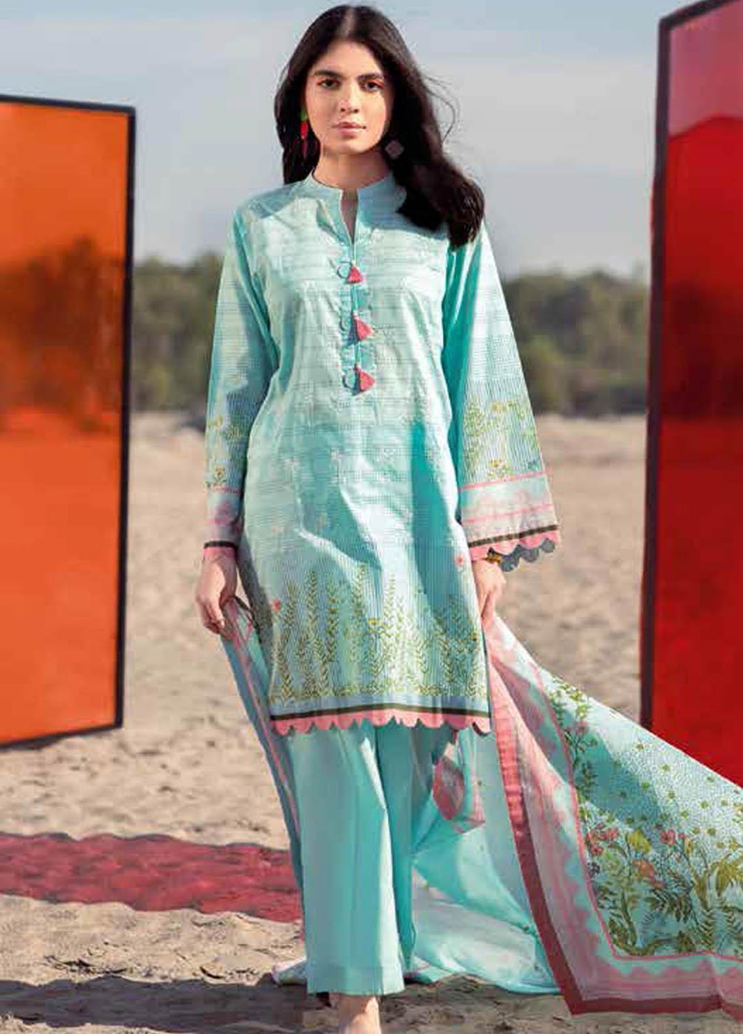 Gul Ahmed Embroidered Lawn Suits Unstitched 2 Piece GA21BL TL296 - Summer Collection