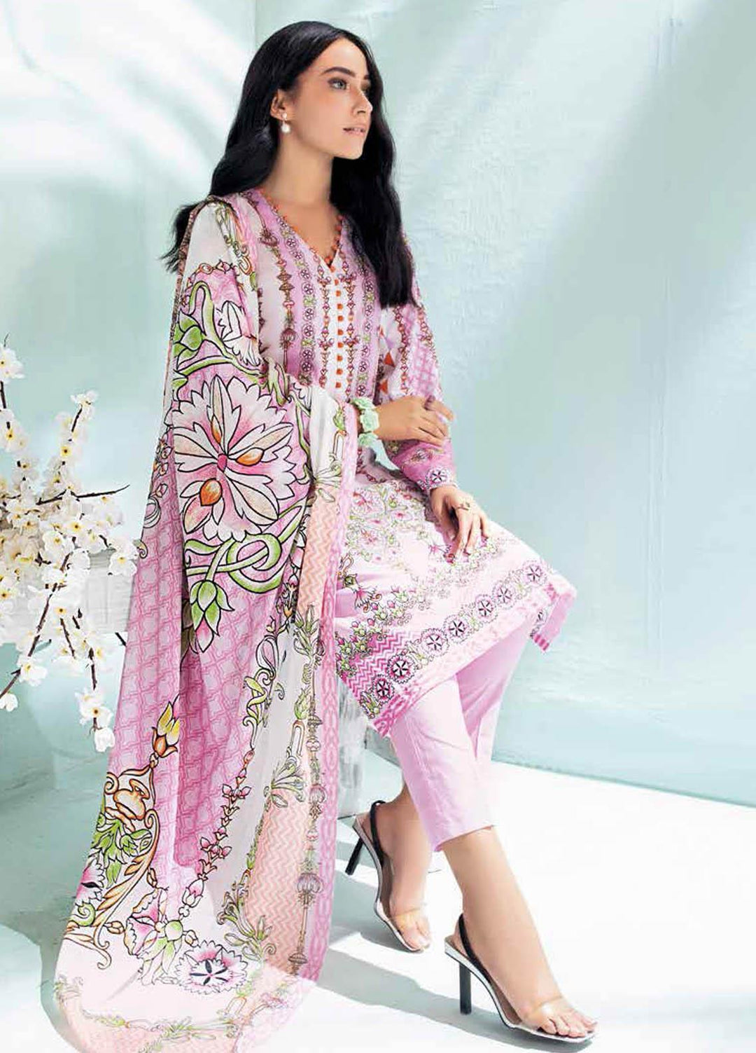 Gul Ahmed Printed Lawn Suits Unstitched 2 Piece GA21BL TL336A - Summer Collection