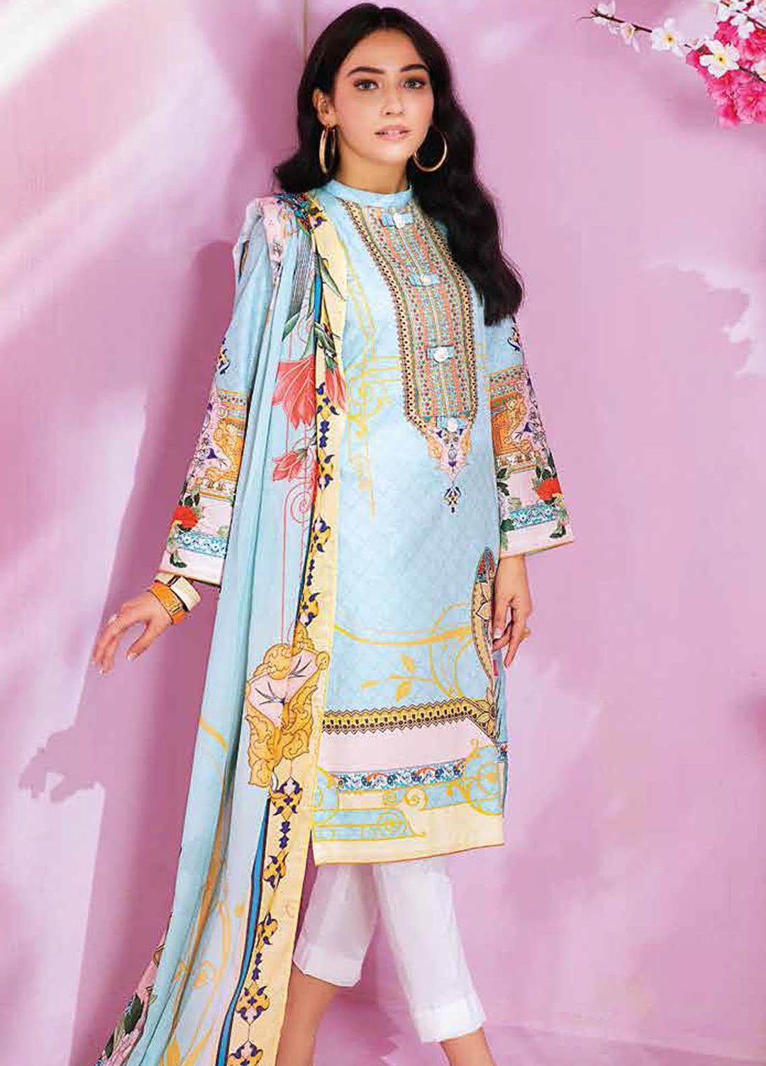 Gul Ahmed Printed Lawn Suits Unstitched 2 Piece GA21BL TL342B - Summer Collection