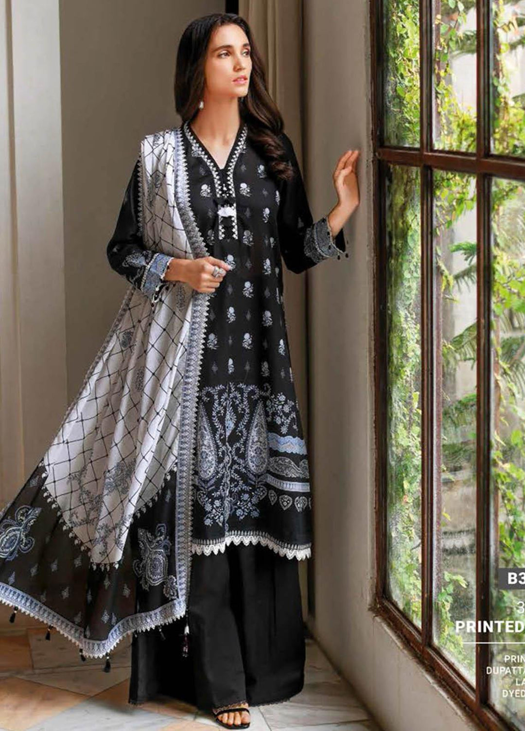 Essential Lawn By Gul Ahmed Printed Lawn Suits Unstitched 3 Piece GA23E B-32004 - Summer Collection