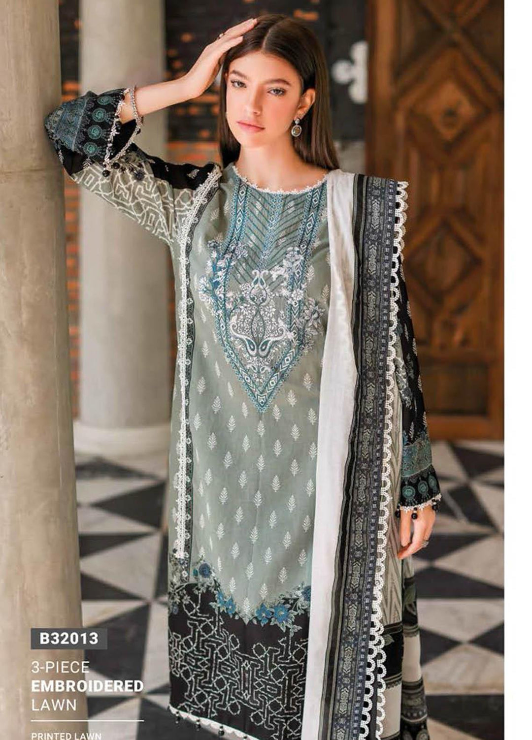 Essential Lawn By Gul Ahmed Embroidered Lawn Suits Unstitched 3 Piece GA23E B-32013 - Summer Collection