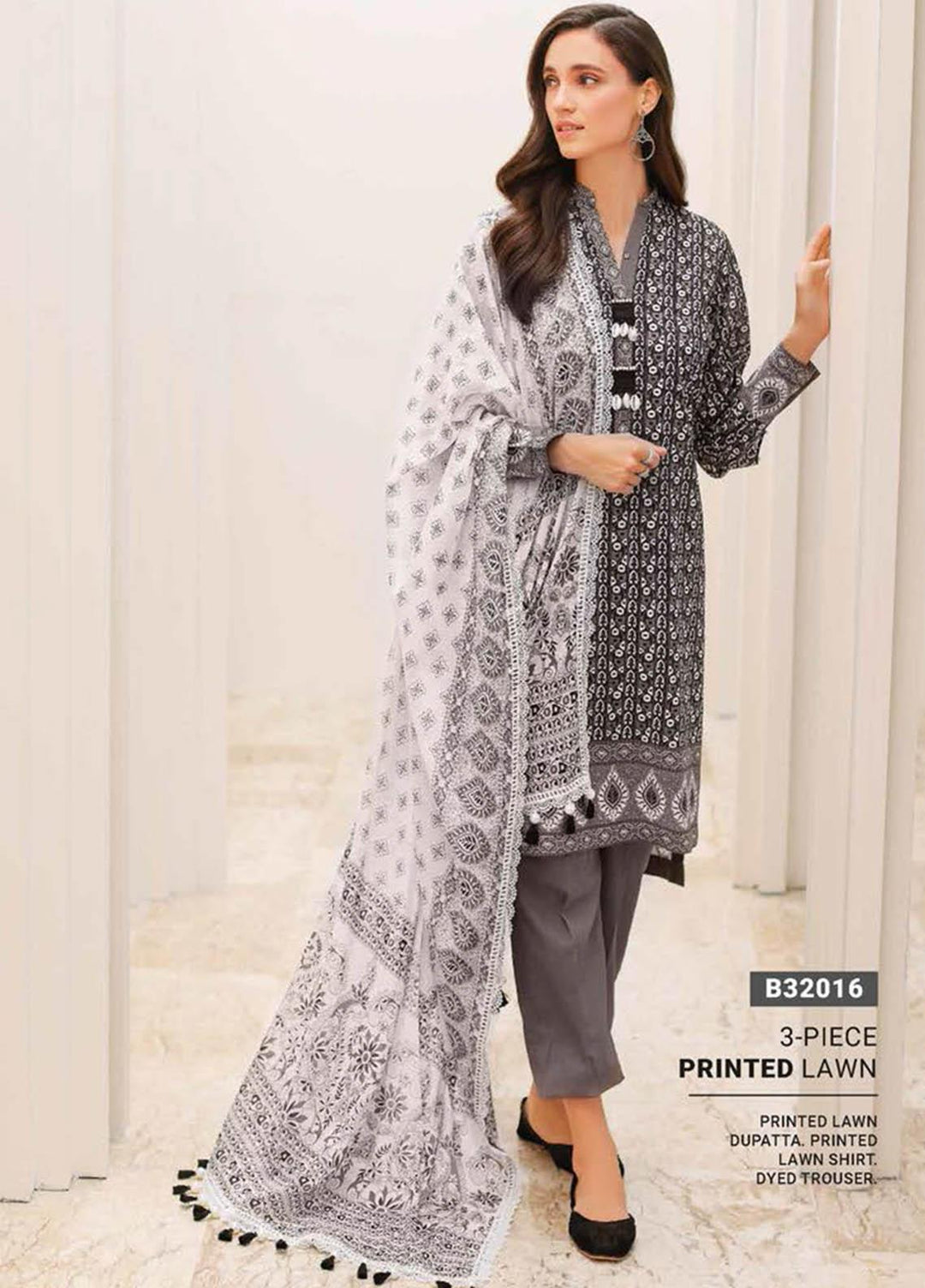 Essential Lawn By Gul Ahmed Printed Lawn Suits Unstitched 3 Piece GA23E B-32016 - Summer Collection
