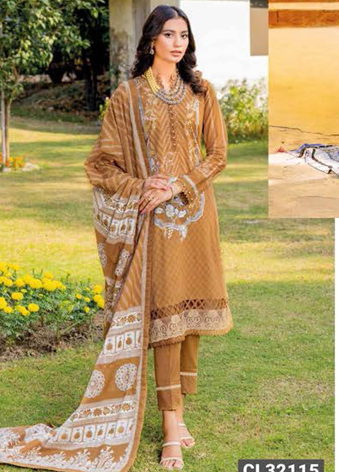 Essential Lawn By Gul Ahmed Embroidered Lawn Suits Unstitched 3 Piece GA23E CL-32115 - Summer Collection