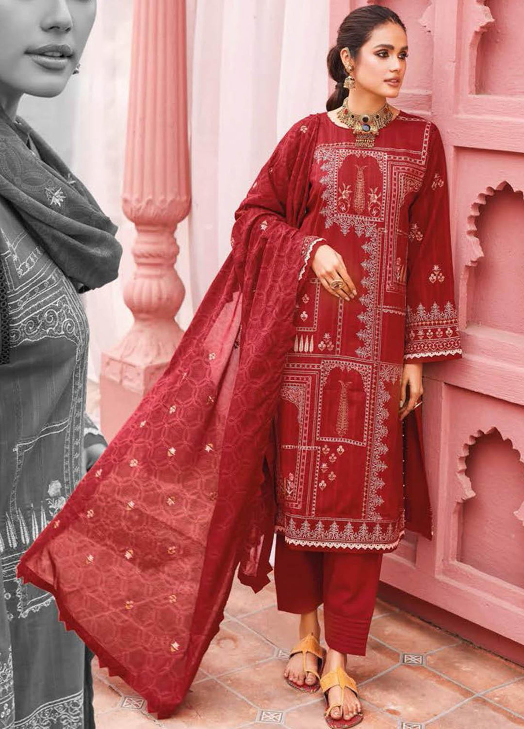Essential Lawn By Gul Ahmed Embroidered Lawn Suits Unstitched 3 Piece GA23E DB-32003 - Summer Collection