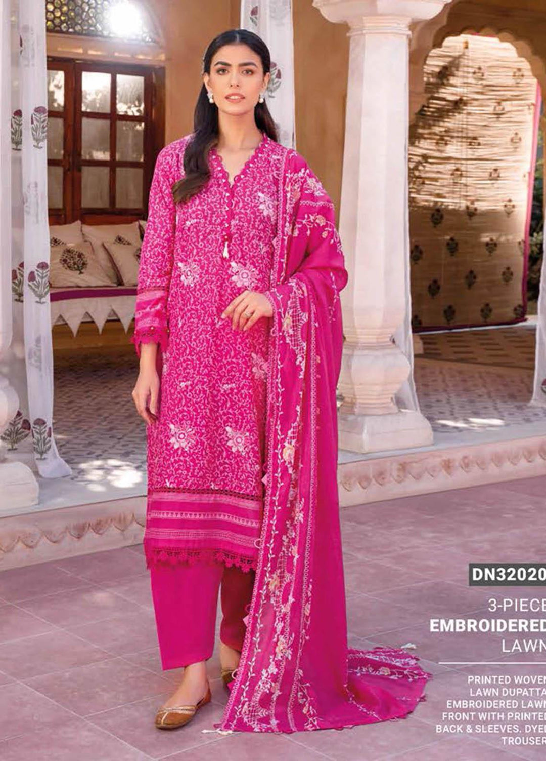 Essential Lawn By Gul Ahmed Embroidered Lawn Suits Unstitched 3 Piece GA23E DN-32020 - Summer Collection