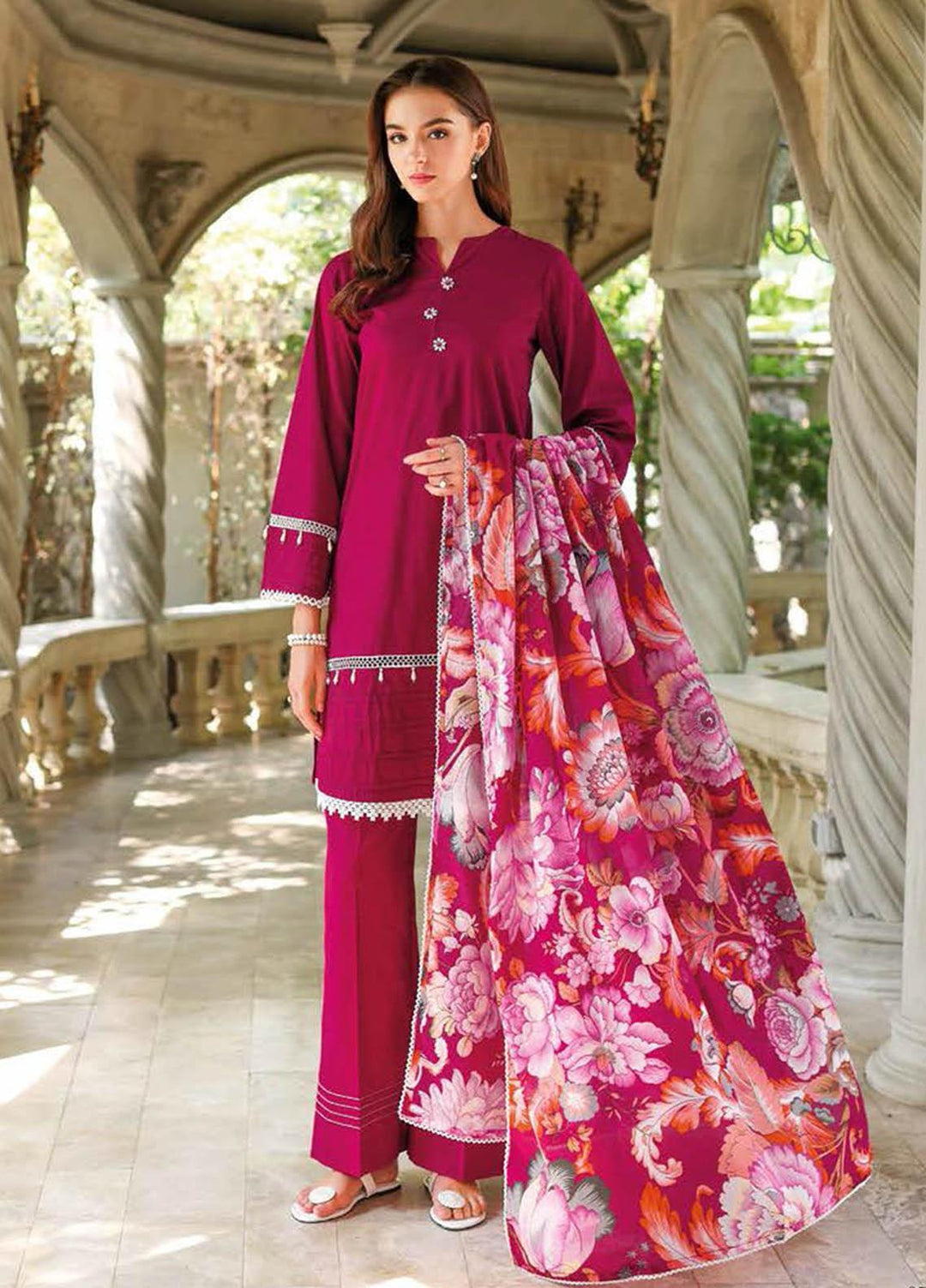 Essential Lawn By Gul Ahmed Embroidered Lawn Suits Unstitched 3 Piece GA23E DN-32056 - Summer Collection