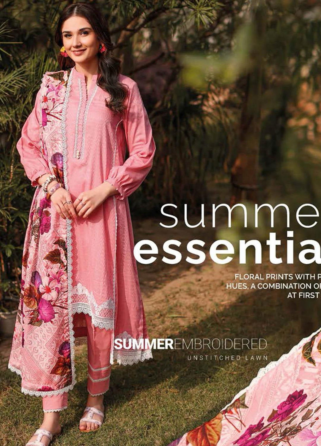 Essential Lawn By Gul Ahmed Embroidered Lawn Suits Unstitched 3 Piece GA23E DN-32062 - Summer Collection