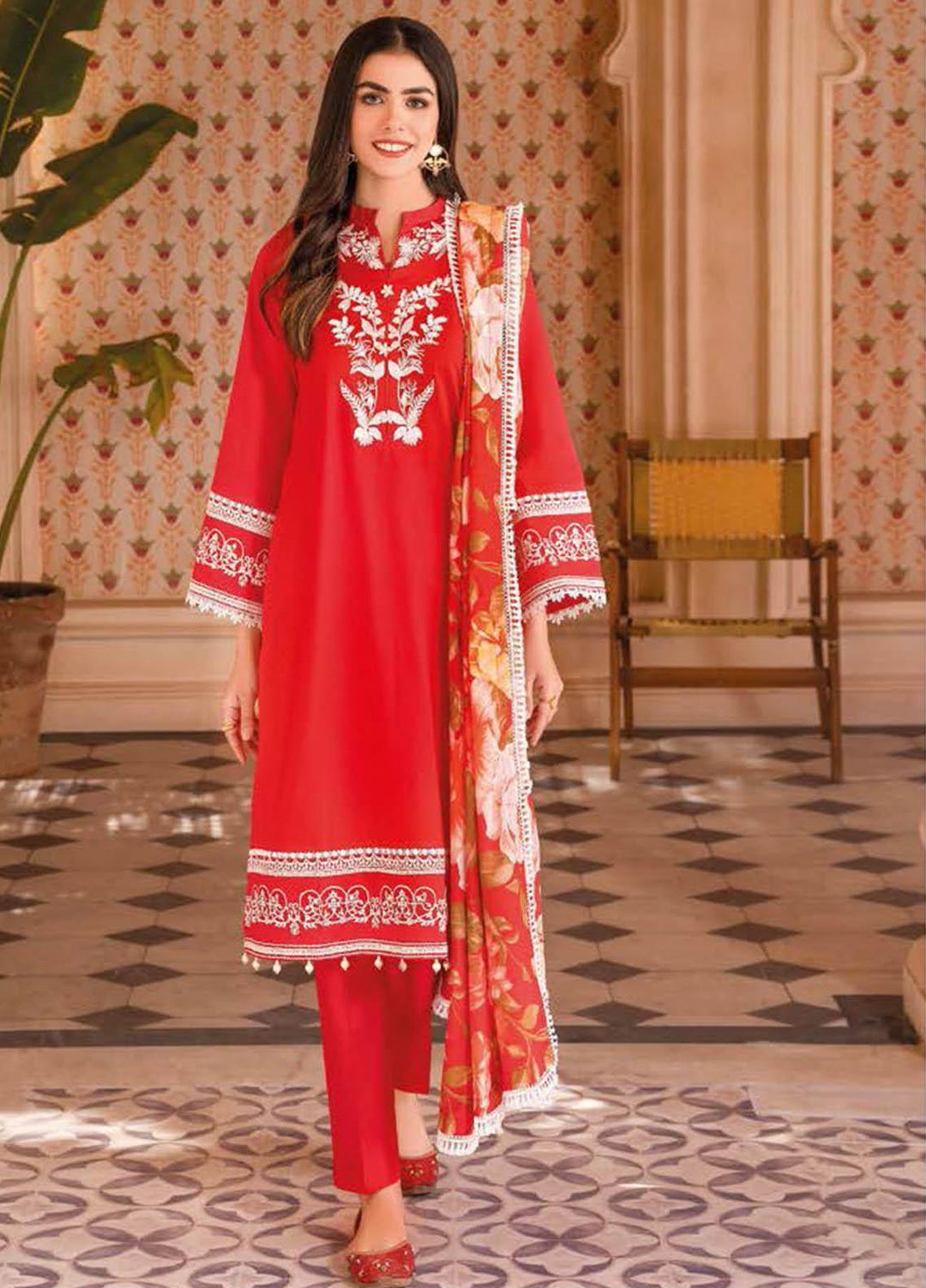 Essential Lawn By Gul Ahmed Embroidered Lawn Suits Unstitched 3 Piece GA23E DN-32063 - Summer Collection