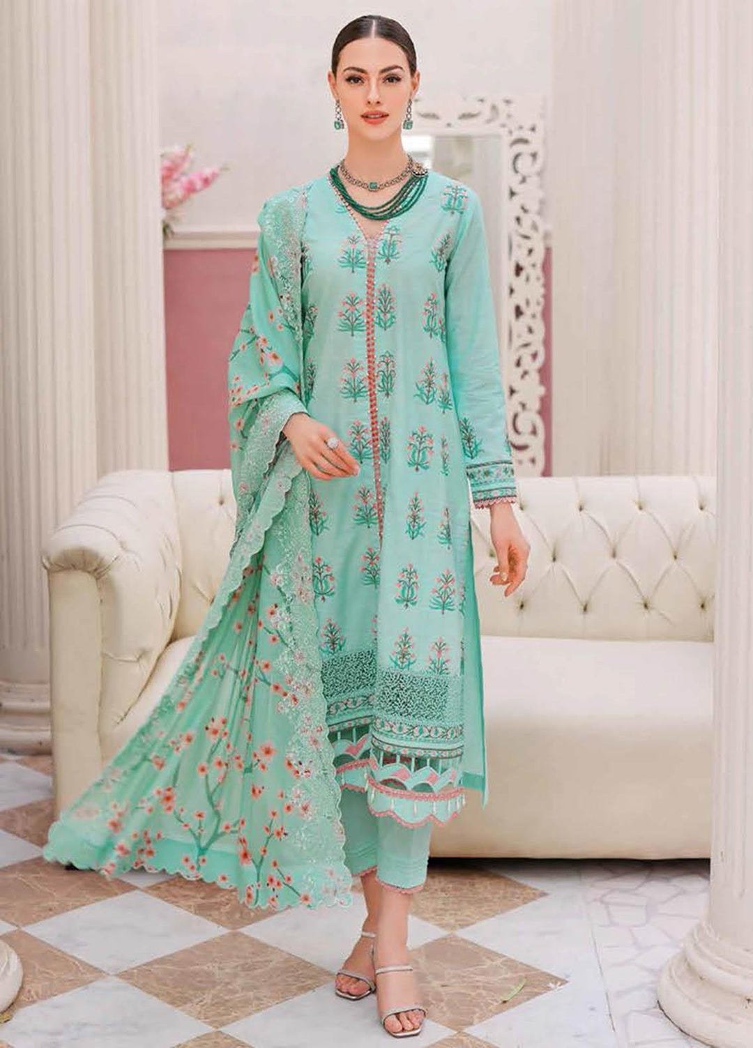 Essential Lawn By Gul Ahmed Embroidered Lawn Suits Unstitched 3 Piece GA23E DN-32066 - Summer Collection