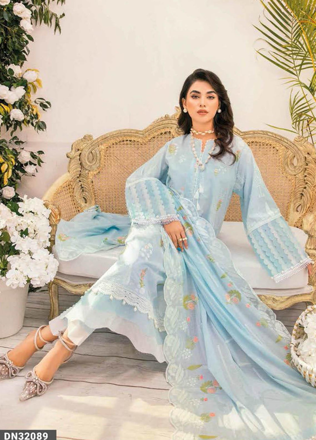 Essential Lawn By Gul Ahmed Embroidered Lawn Suits Unstitched 3 Piece GA23E DN-32089 - Summer Collection