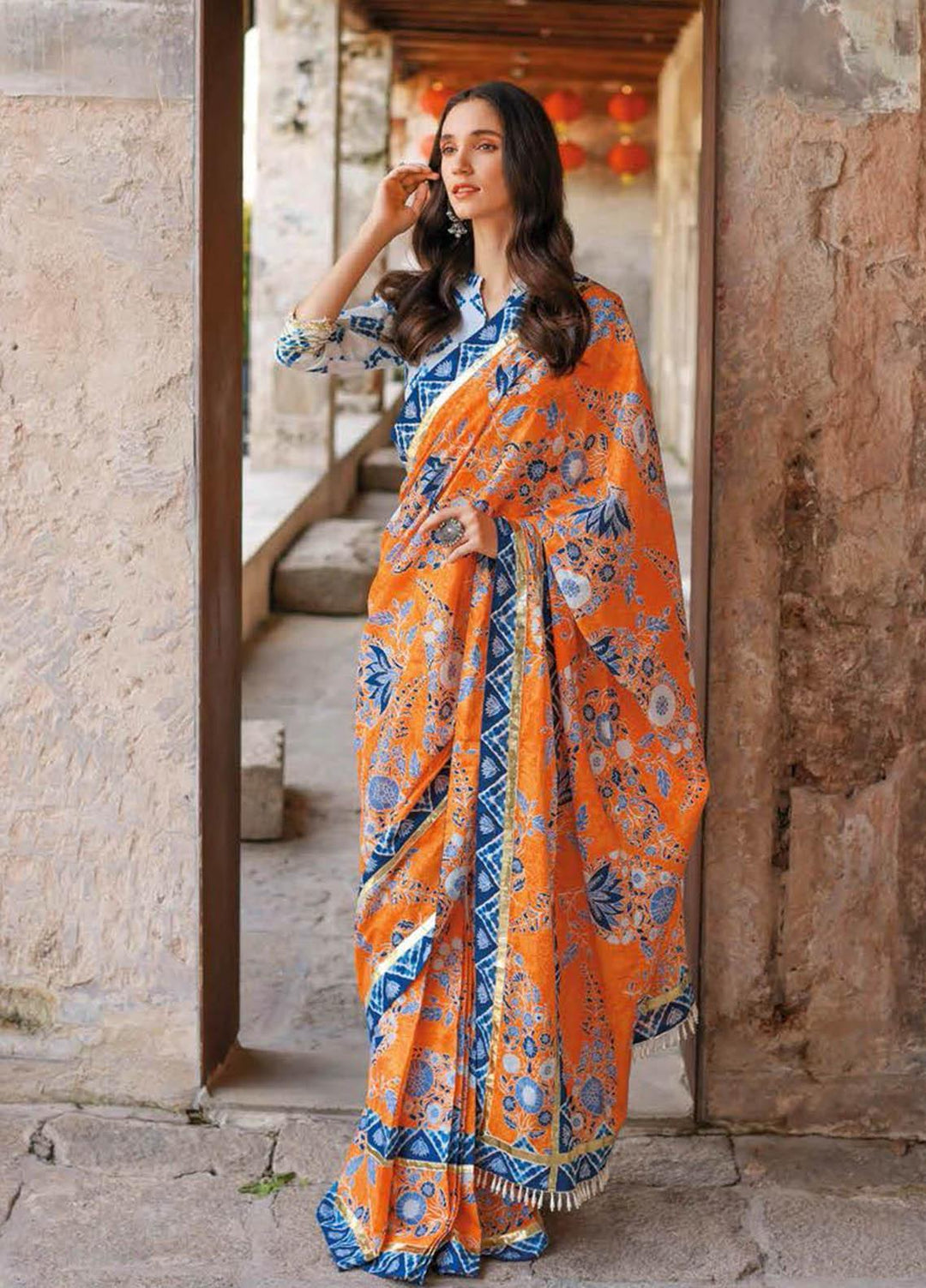 Essential Lawn By Gul Ahmed Printed Lawn Unstitched Saree GA23E SR-32003 - Summer Collection
