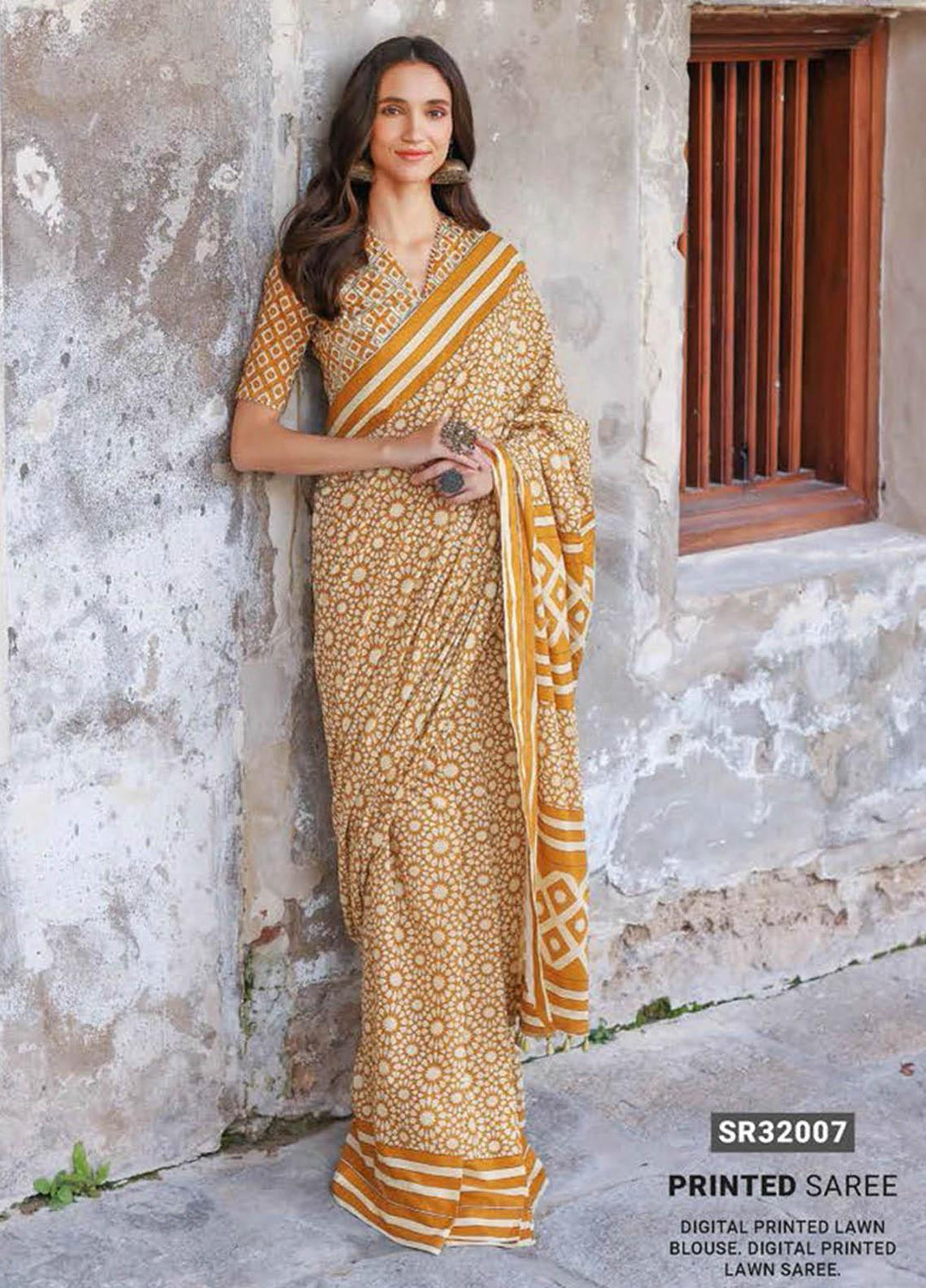 Essential Lawn By Gul Ahmed Printed Lawn  Unstitched Saree GA23E SR-32007 - Summer Collection