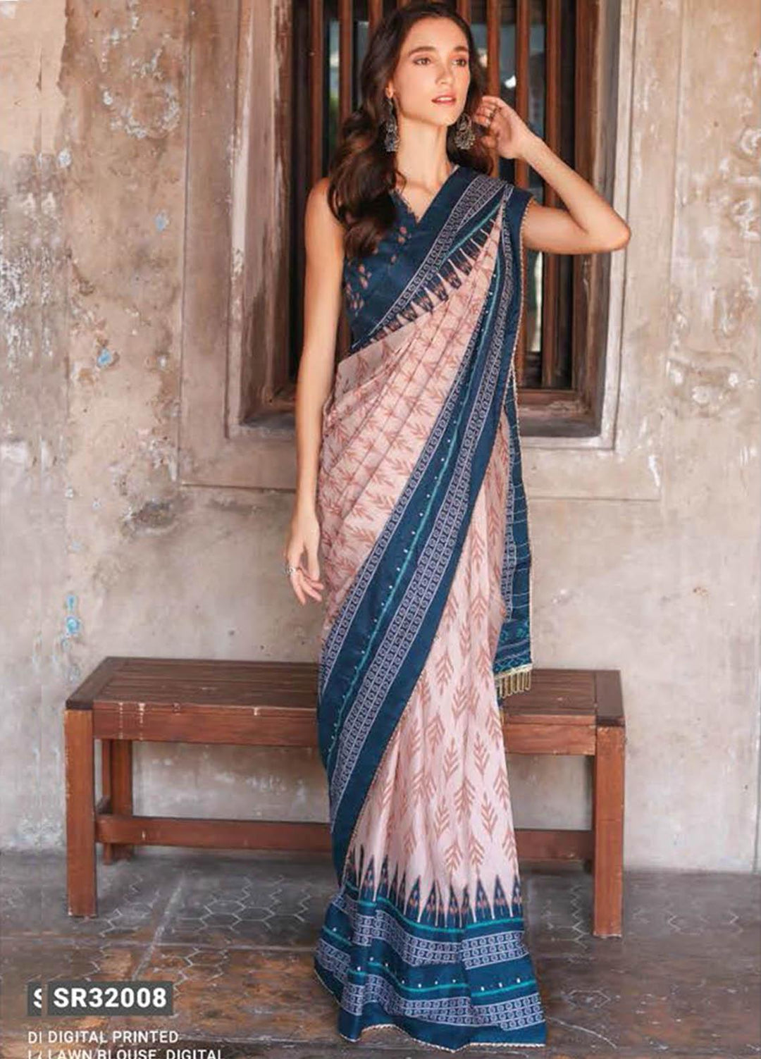 Essential Lawn By Gul Ahmed Printed Lawn  Unstitched Saree GA23E SR-32008 - Summer Collection