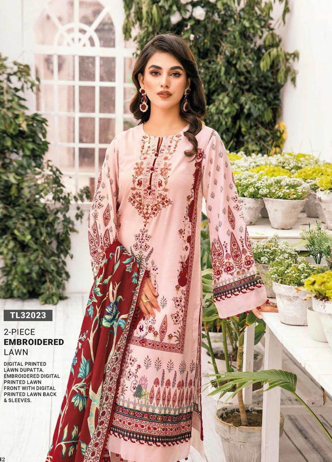 Essential Lawn By Gul Ahmed Embroidered Lawn Suits Unstitched 2 Piece GA23E TL-32023 - Summer Collection