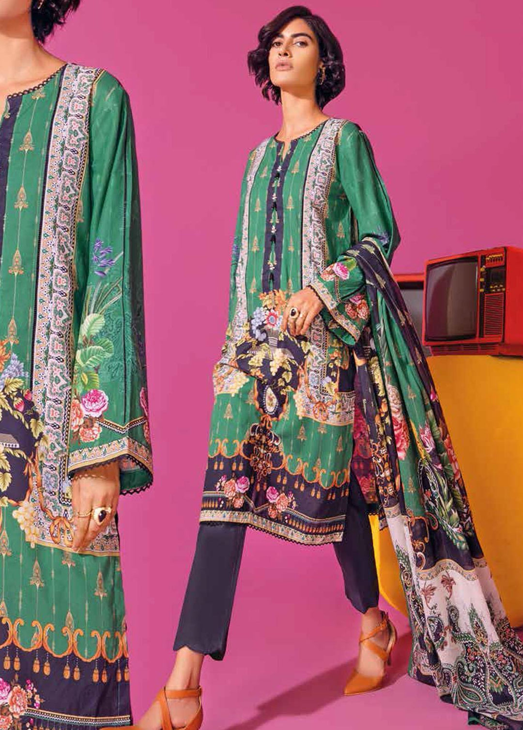 Gul Ahmed Printed Lawn Suits Unstitched 3 Piece GA22SB CL-12504 B - Summer Collection