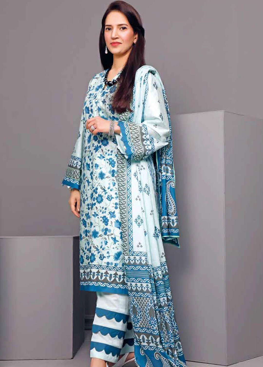 Gul Ahmed Printed Lawn Suits Unstitched 3 Piece GA21M CL-1095 B - Summer Collection