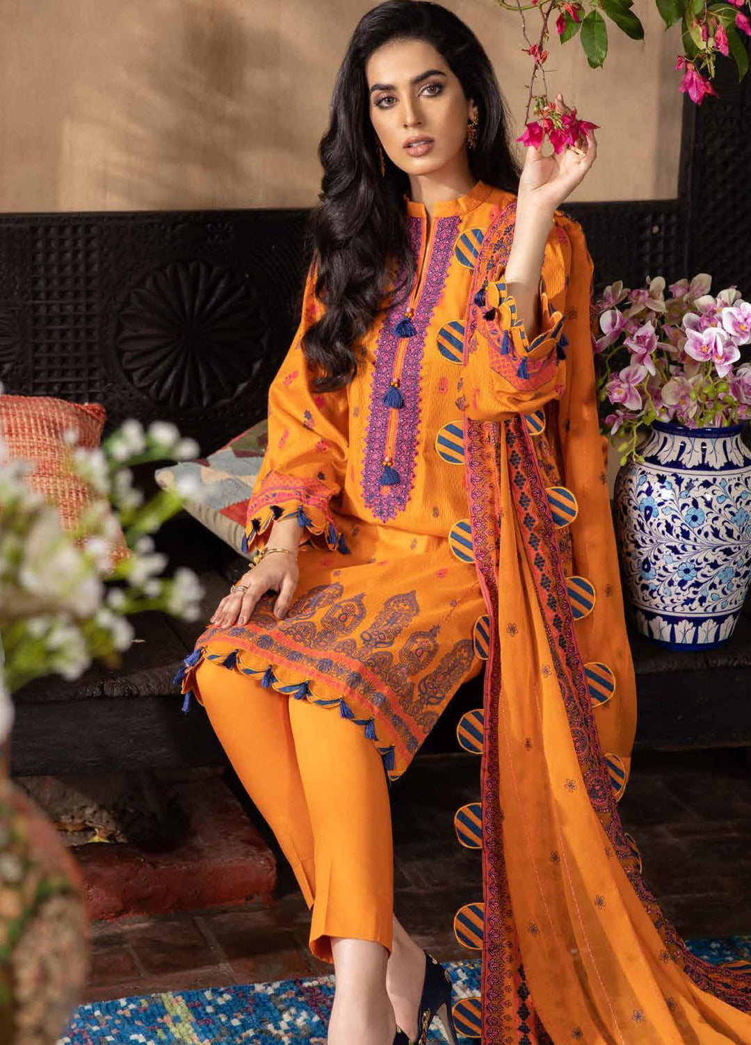 Gul Ahmed Embroidered Leno Suits Unstitched 3 Piece GA21PF BM12005 - Winter Collection