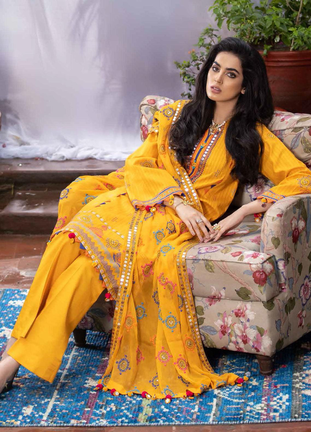 Gul Ahmed Embroidered Leno Suits Unstitched 3 Piece GA21PF BM12006 - Winter Collection