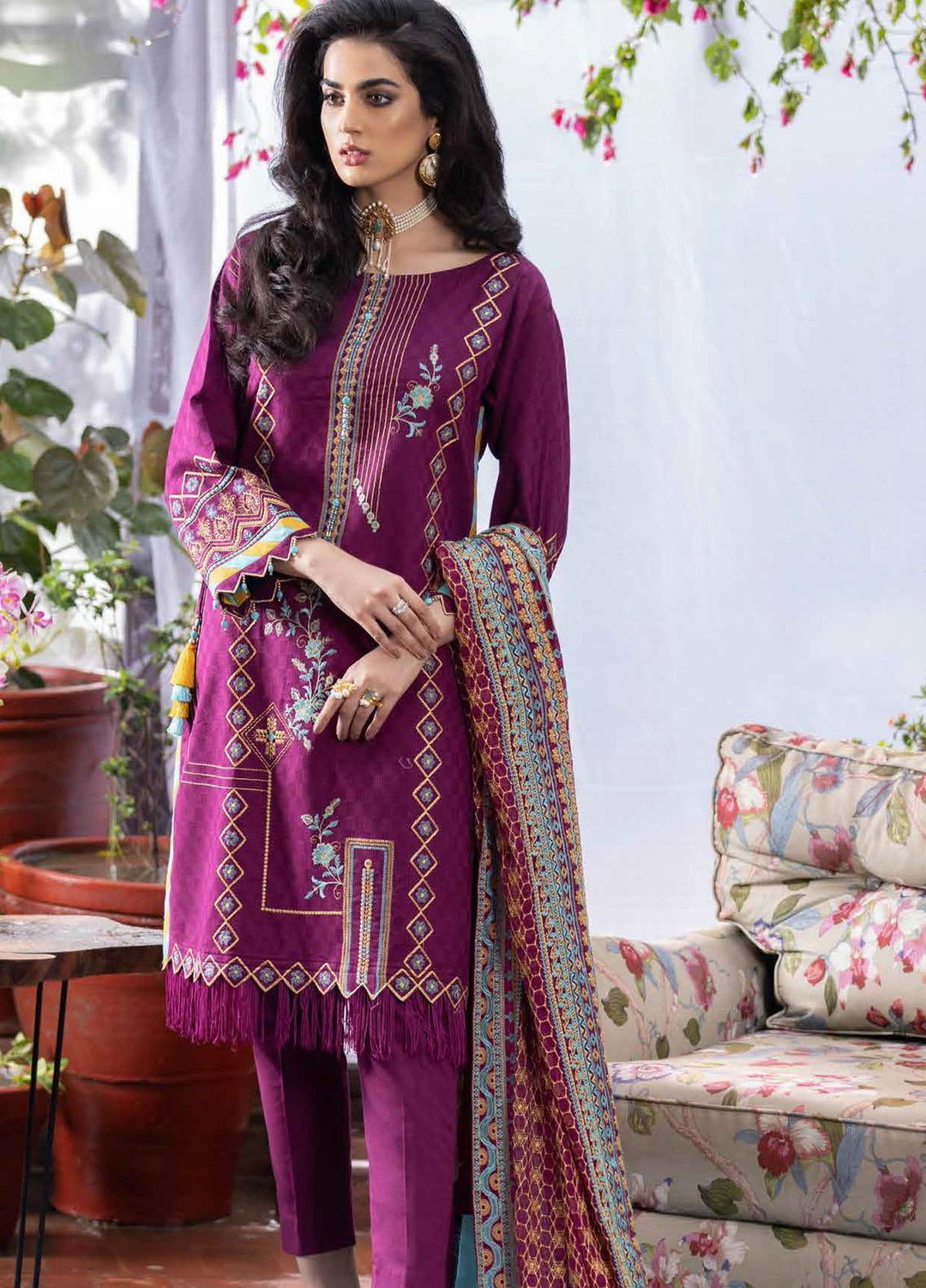 Gul Ahmed Embroidered Leno Suits Unstitched 3 Piece GA21PF BM12007 - Winter Collection