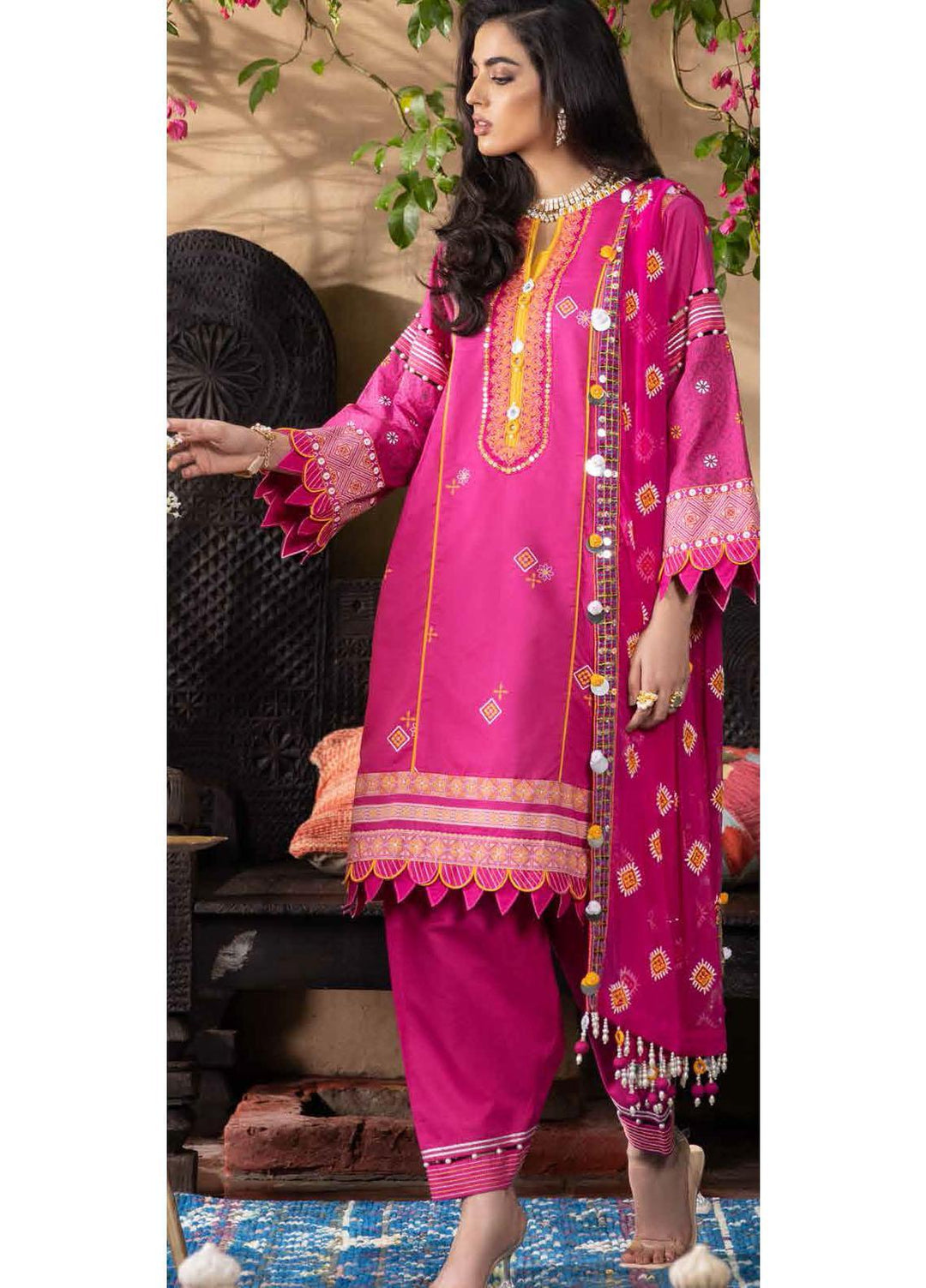 Gul Ahmed Embroidered Leno Suits Unstitched 3 Piece GA21PF BM12008 - Winter Collection
